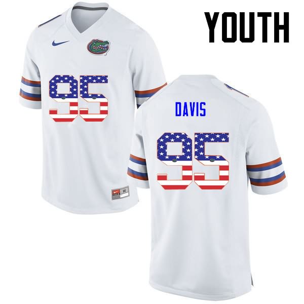 NCAA Florida Gators Keivonnis Davis Youth #95 USA Flag Fashion Nike White Stitched Authentic College Football Jersey BUQ3364NR